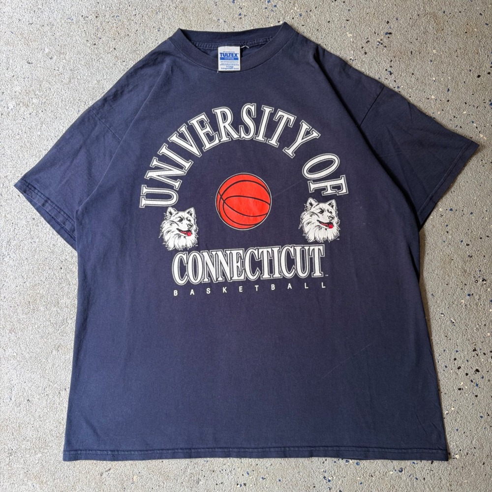 Vintage Tultex University of Connecticut UConn Basketball T-Shirt Navy XL